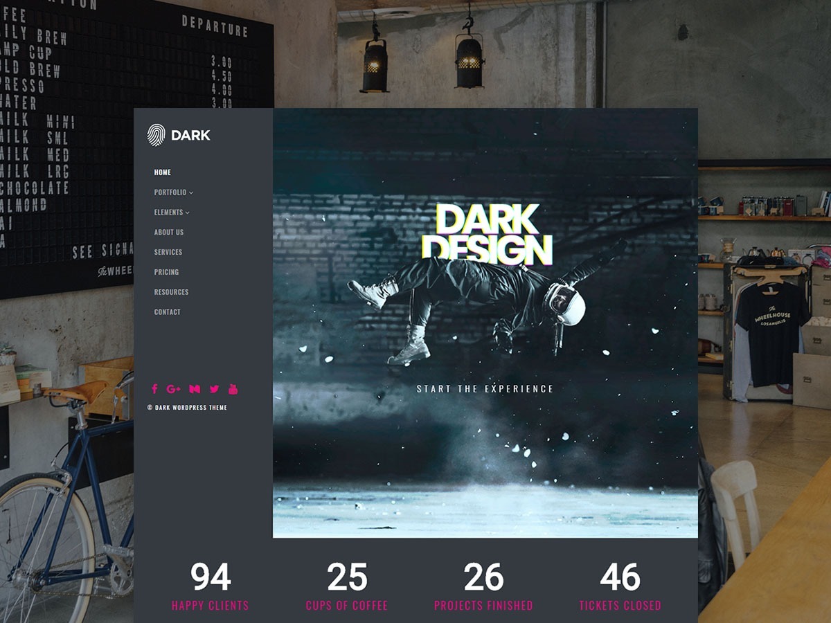 Dark WordPress Theme - Live Website Builder