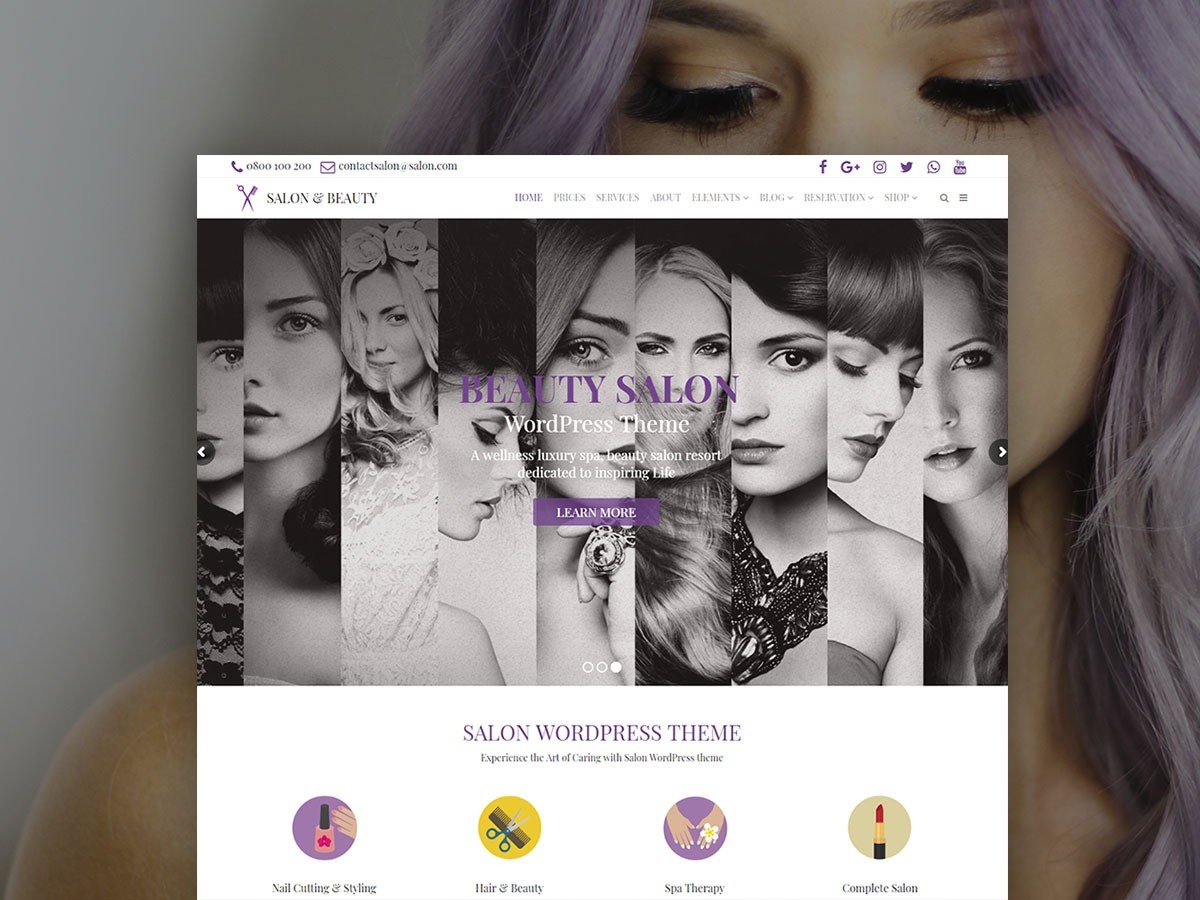 Salon WordPress Theme - Beauty Services Responsive Website Builder